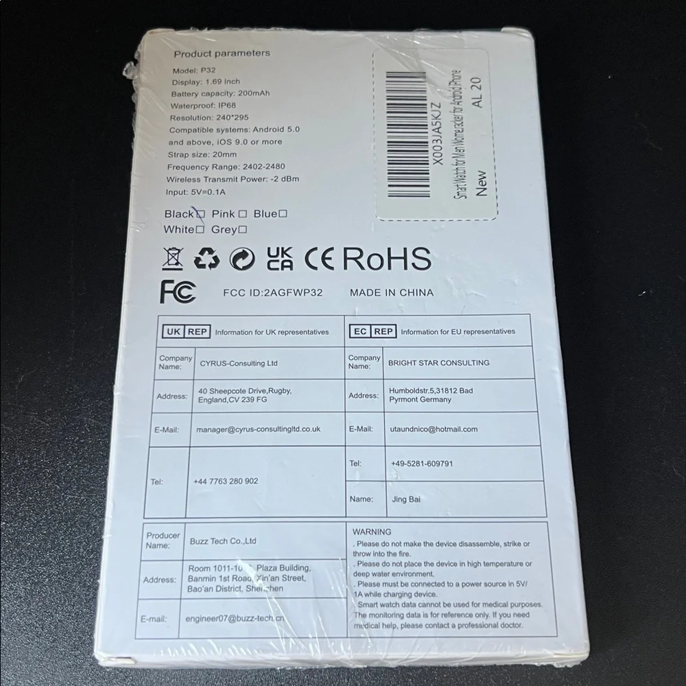 Molocy P32 Black Smart Watch, New in Box